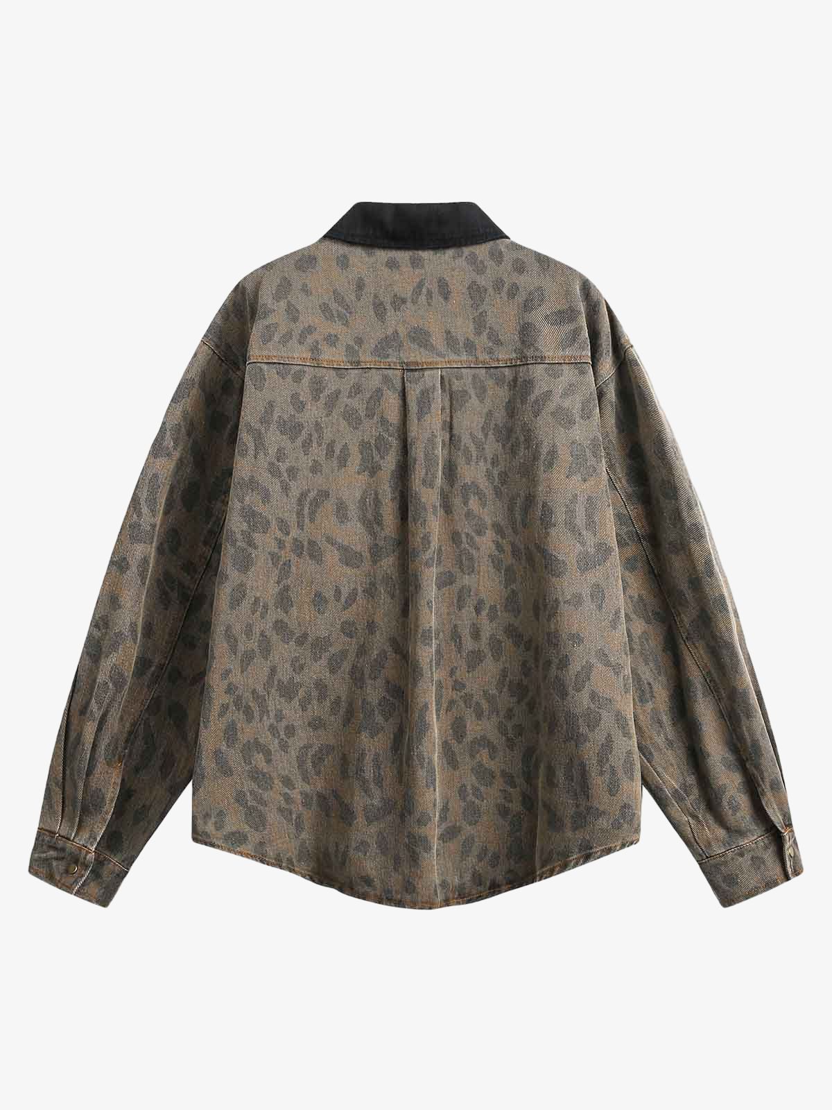 Vintage Distressed Cheetah Print Denim Shirt - Image 2