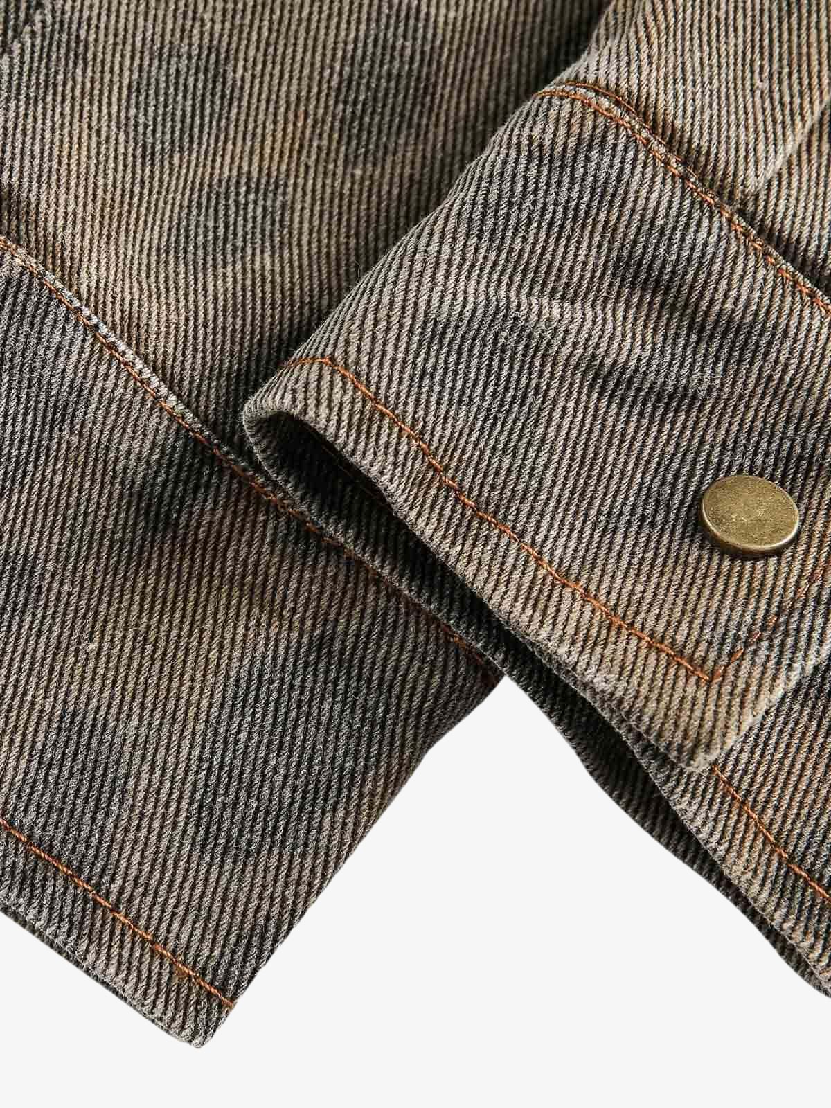 Vintage Distressed Cheetah Print Denim Shirt - Image 6
