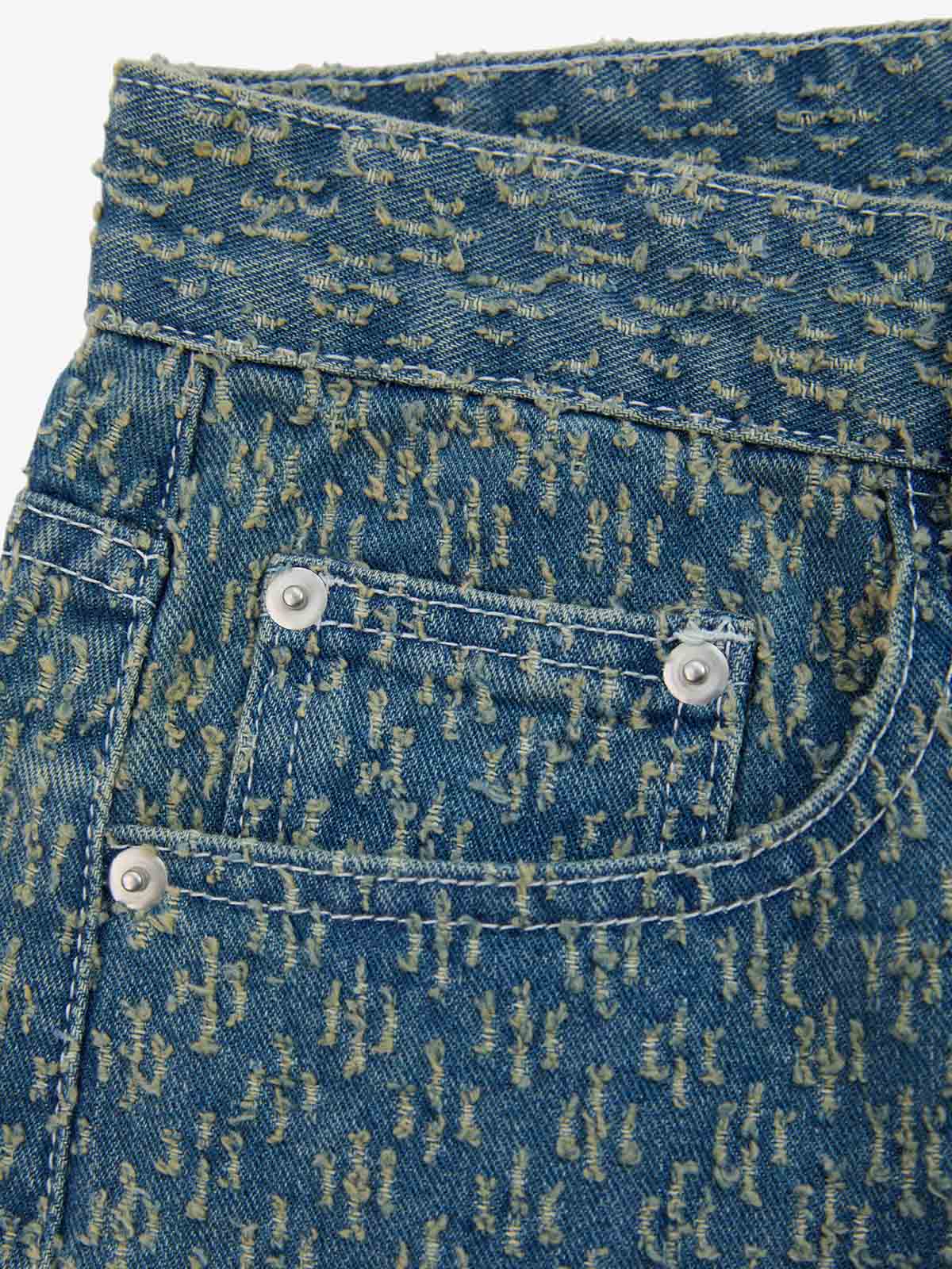 Vintage Distressed Textured Ripped Wide Leg Denim Jorts - Image 10