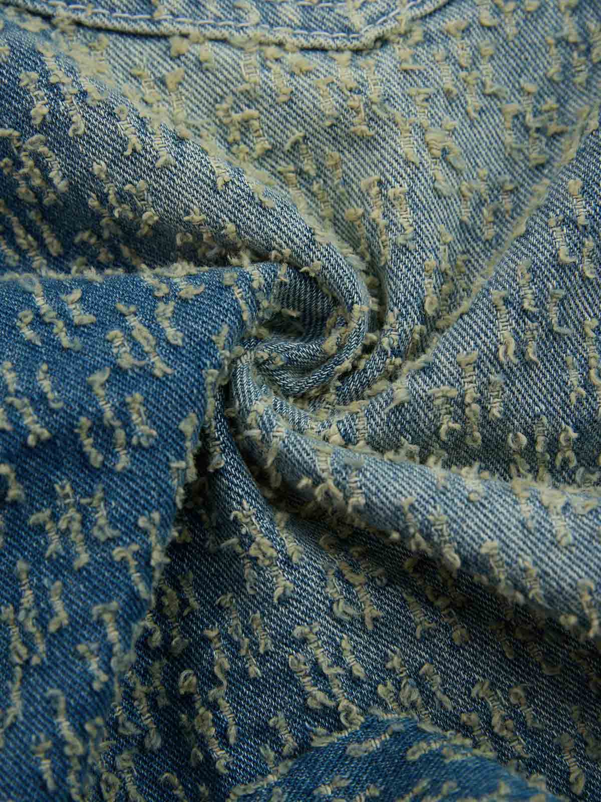 Vintage Distressed Textured Ripped Wide Leg Denim Jorts - Image 12