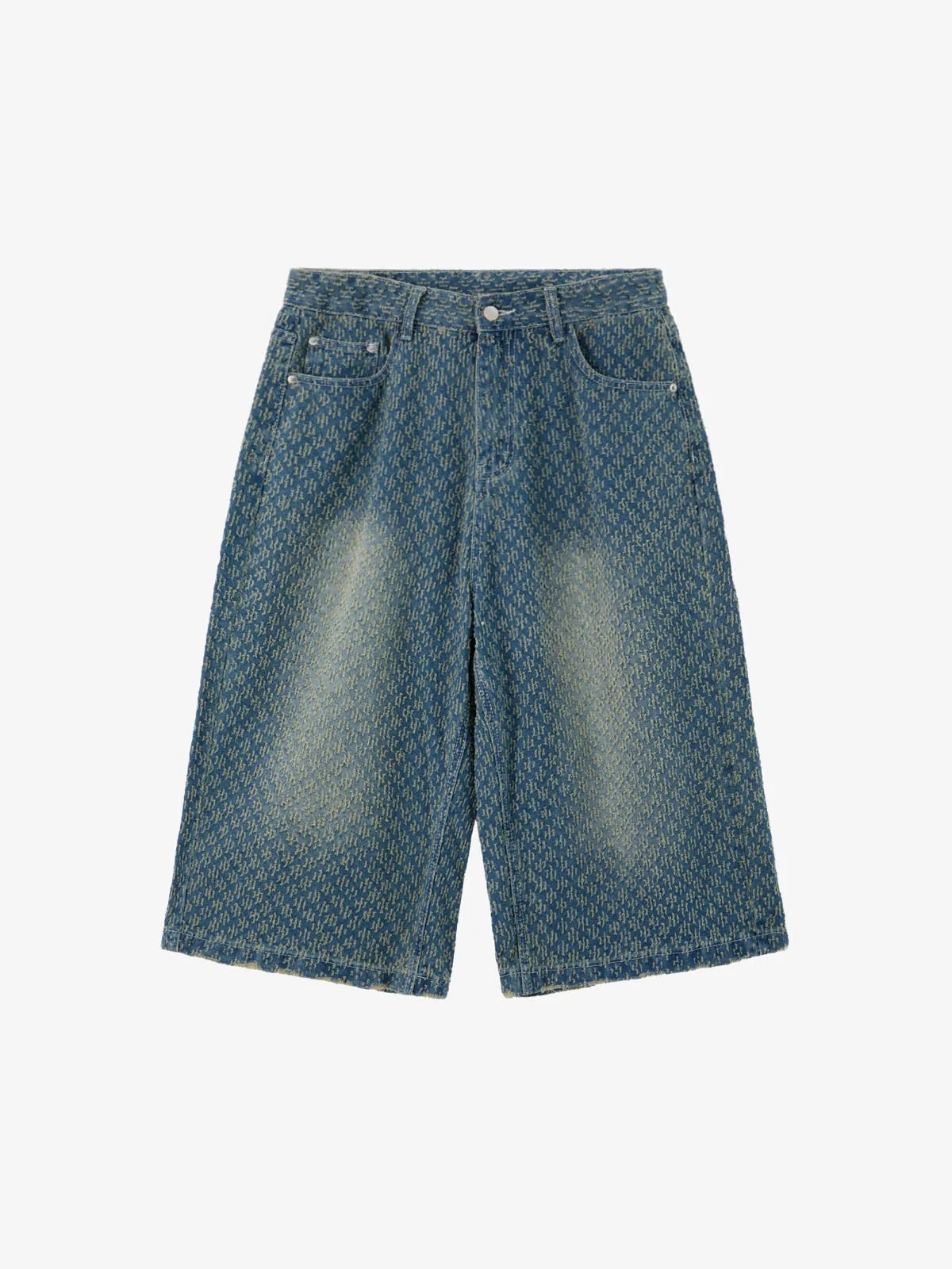 Vintage Distressed Textured Ripped Wide Leg Denim Jorts - Image 7