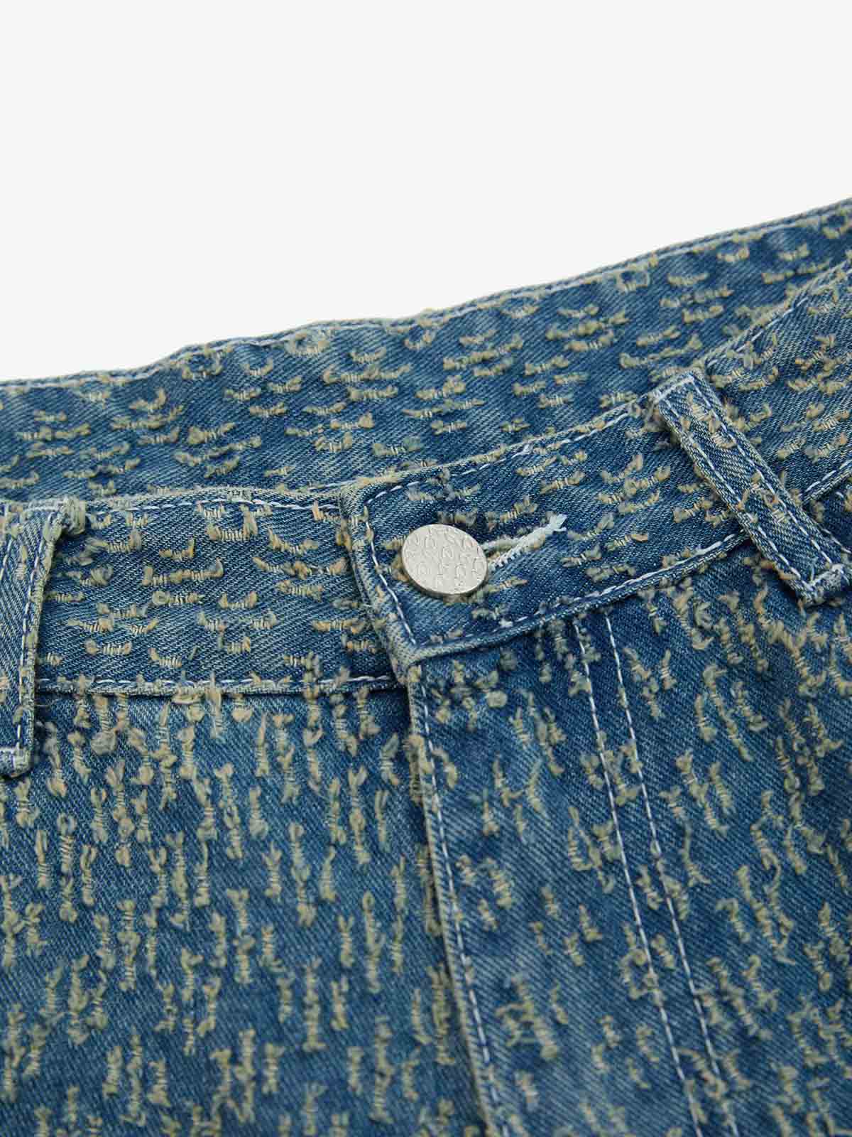 Vintage Distressed Textured Ripped Wide Leg Denim Jorts - Image 9