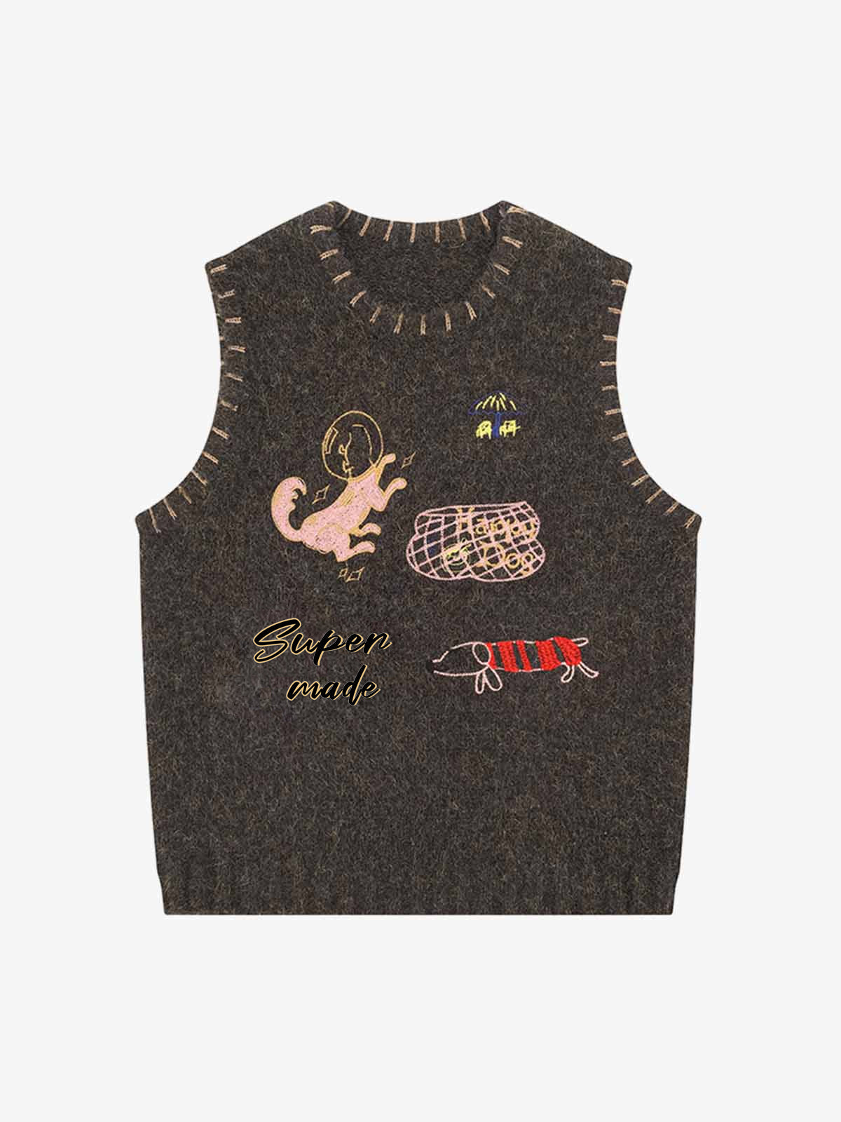 Vintage Embroidered Graphic Knit Sweater Vest - Image 2