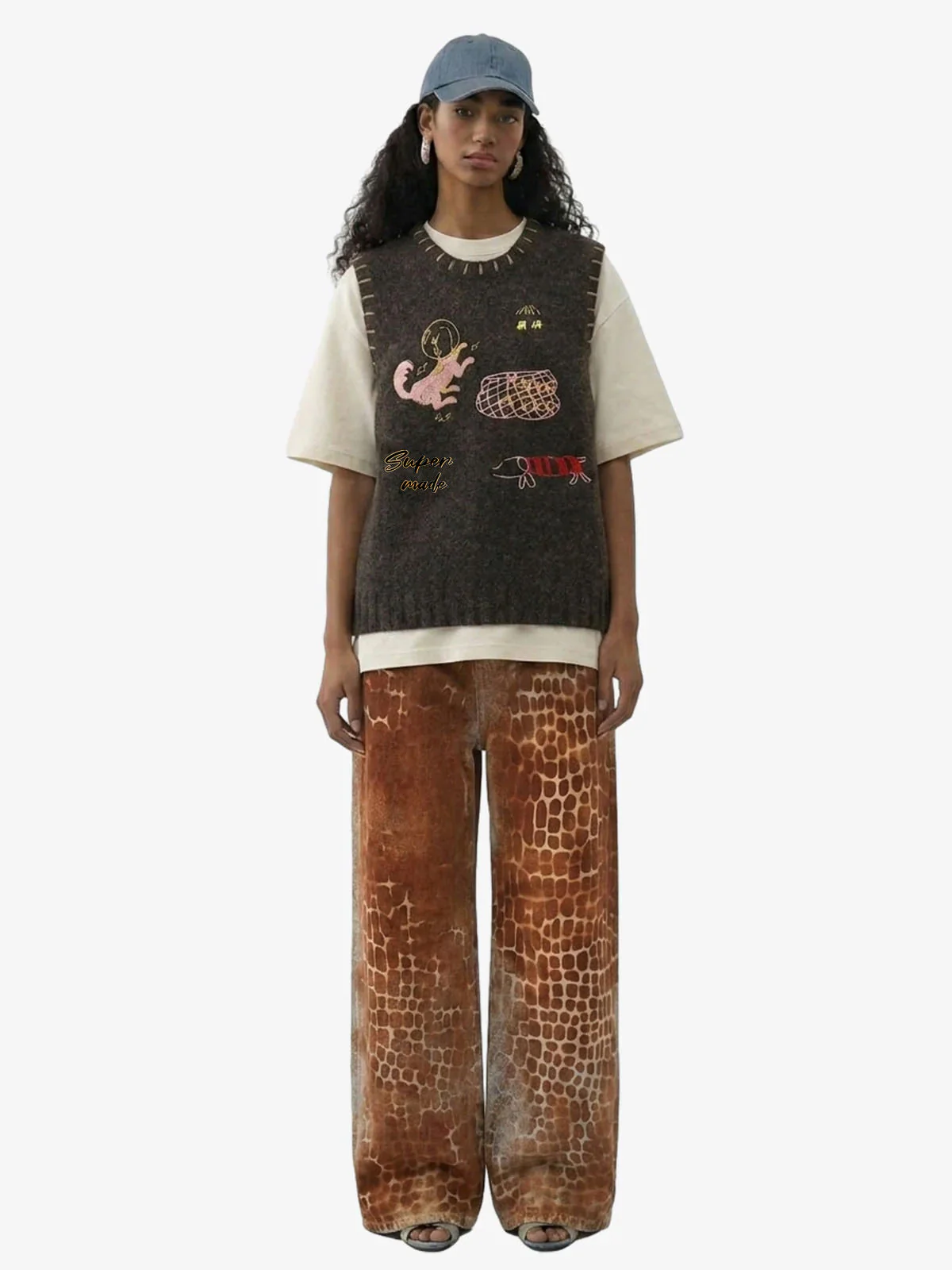 Vintage Embroidered Graphic Knit Sweater Vest - Image 3