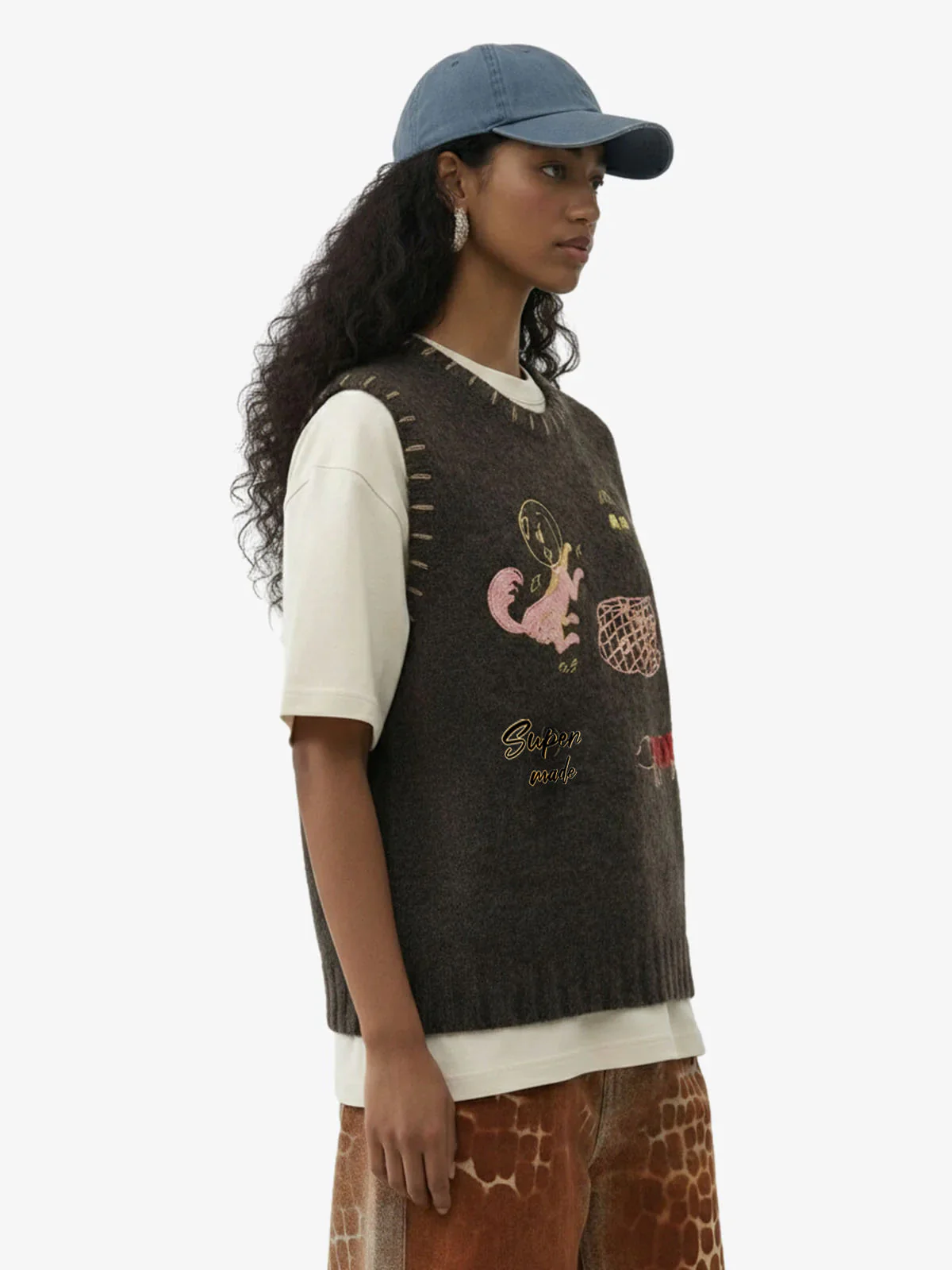 Vintage Embroidered Graphic Knit Sweater Vest - Image 4