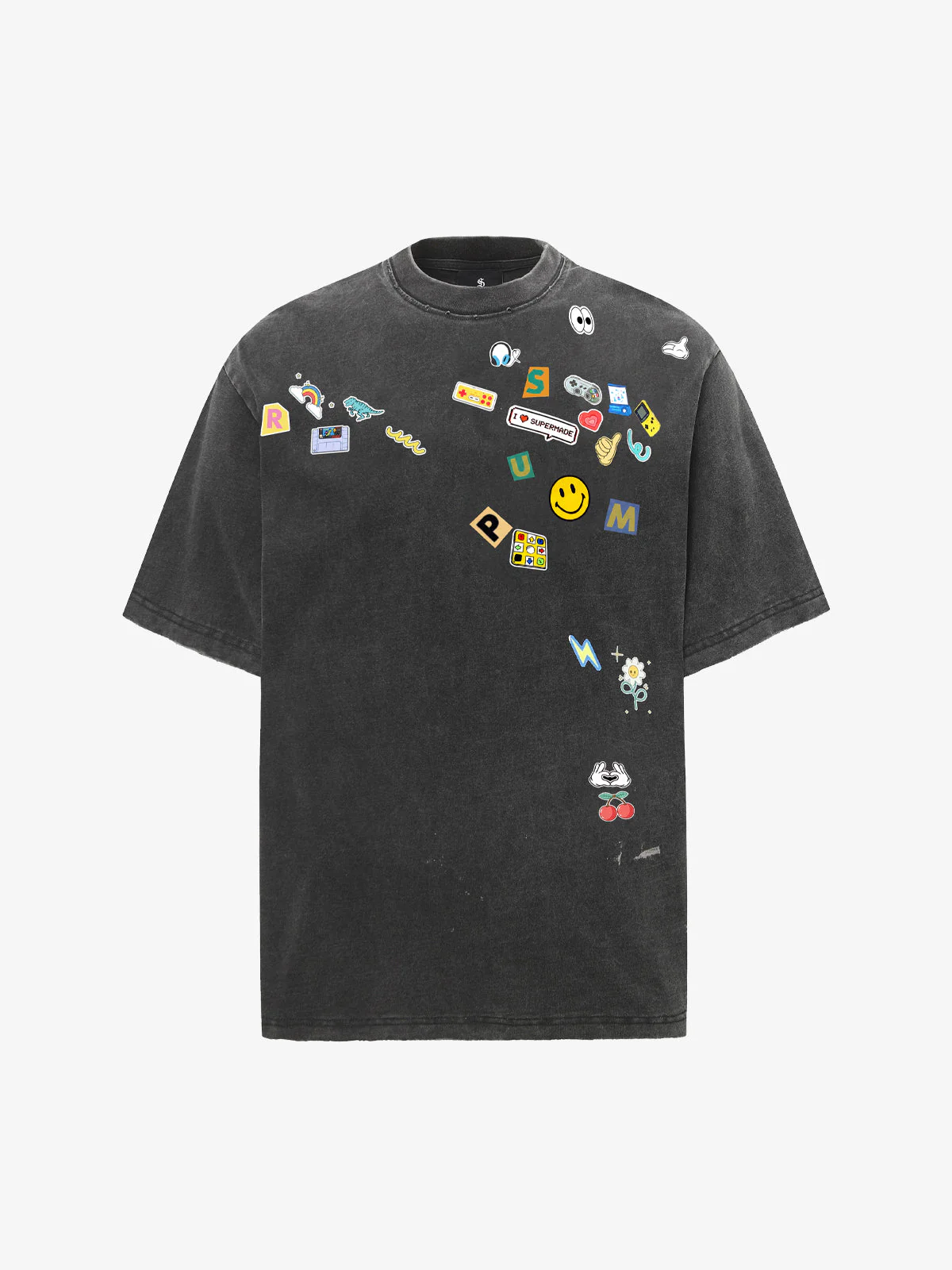 Vintage Gaming Sticker Style Motif Oversized T-Shirt - Image 5