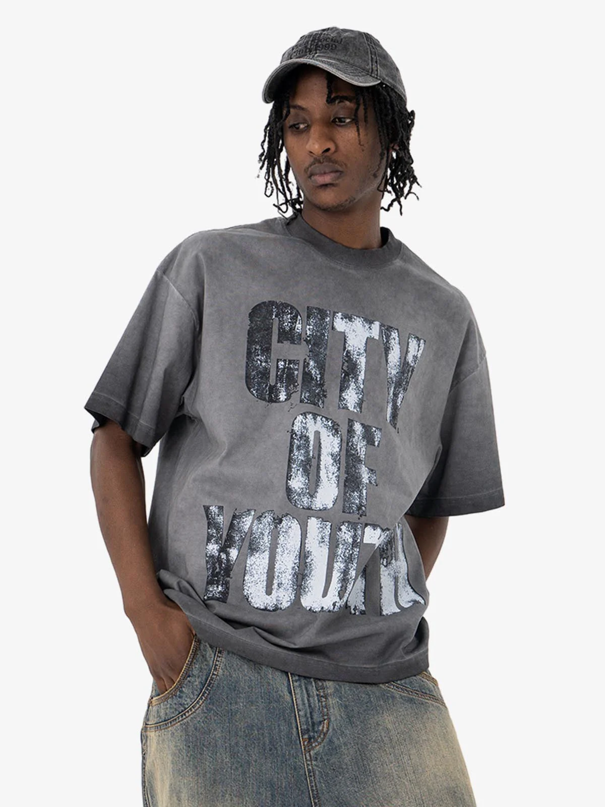 Vintage Gradient Spray Letter Print T-Shirt - Image 2
