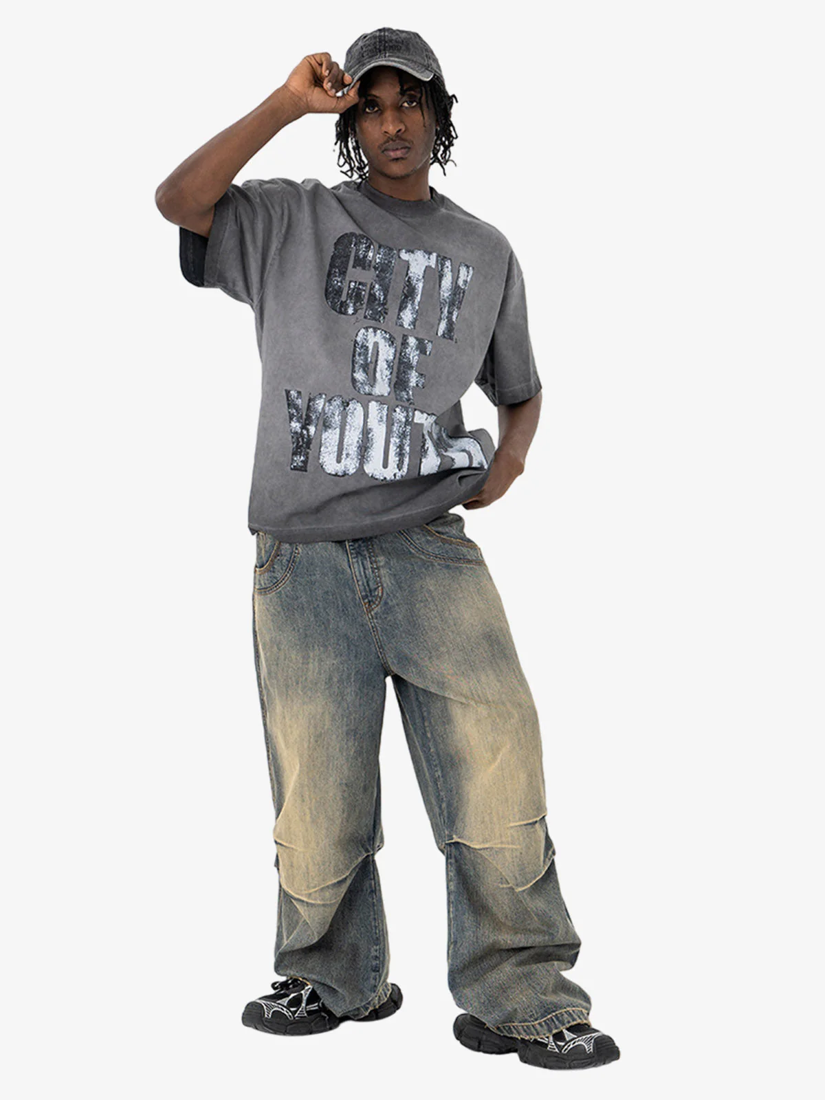Vintage Gradient Spray Letter Print T-Shirt - Image 3