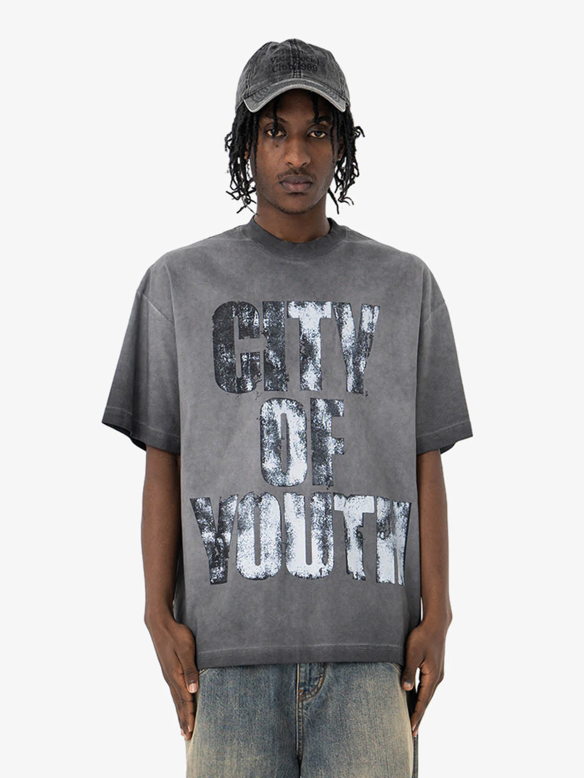 Vintage Gradient Spray Letter Print T-Shirt - Image 4