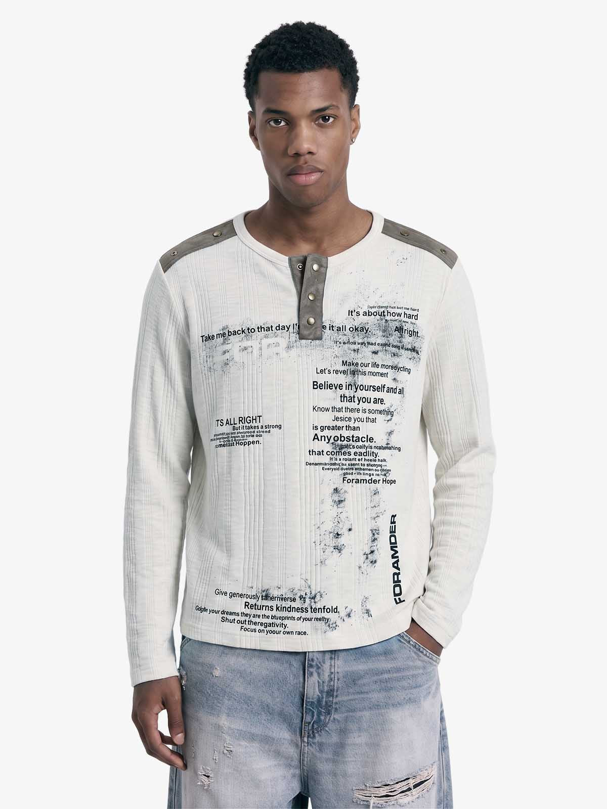 Vintage Graphic Henley Long Sleeve T-Shirt