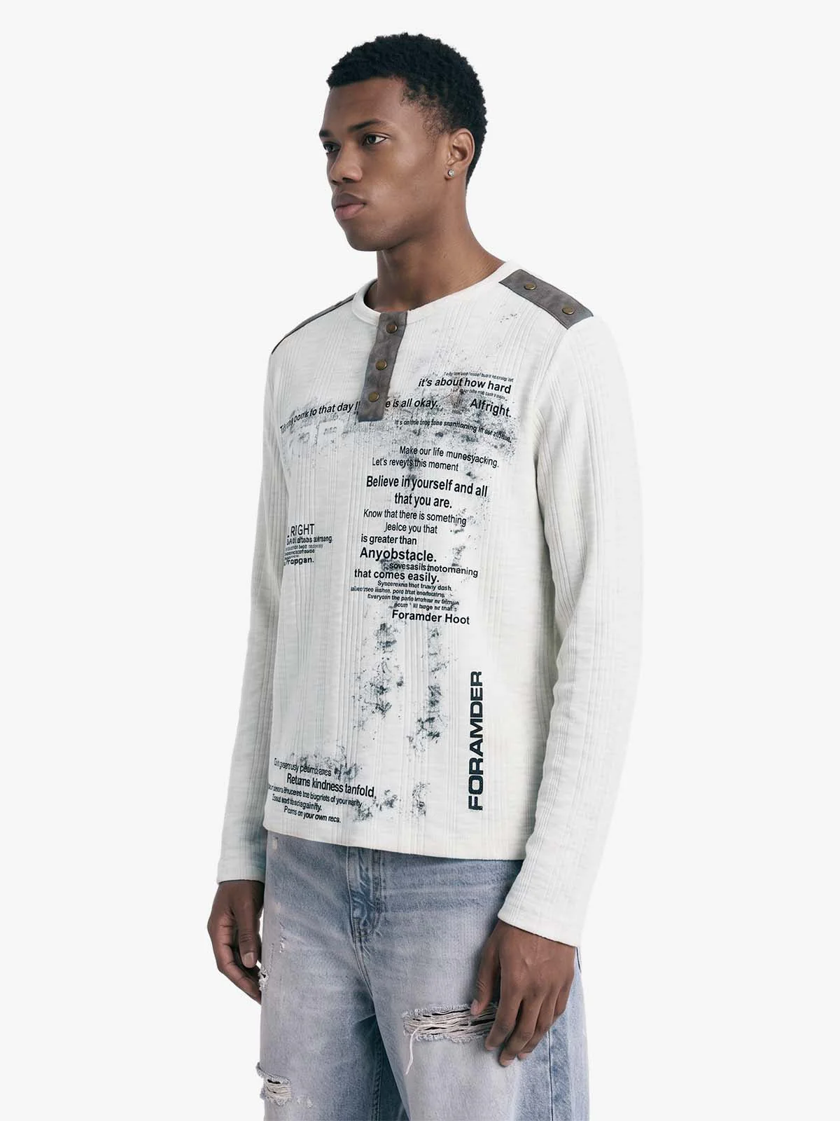 Vintage Graphic Henley Long Sleeve T-Shirt - Image 3