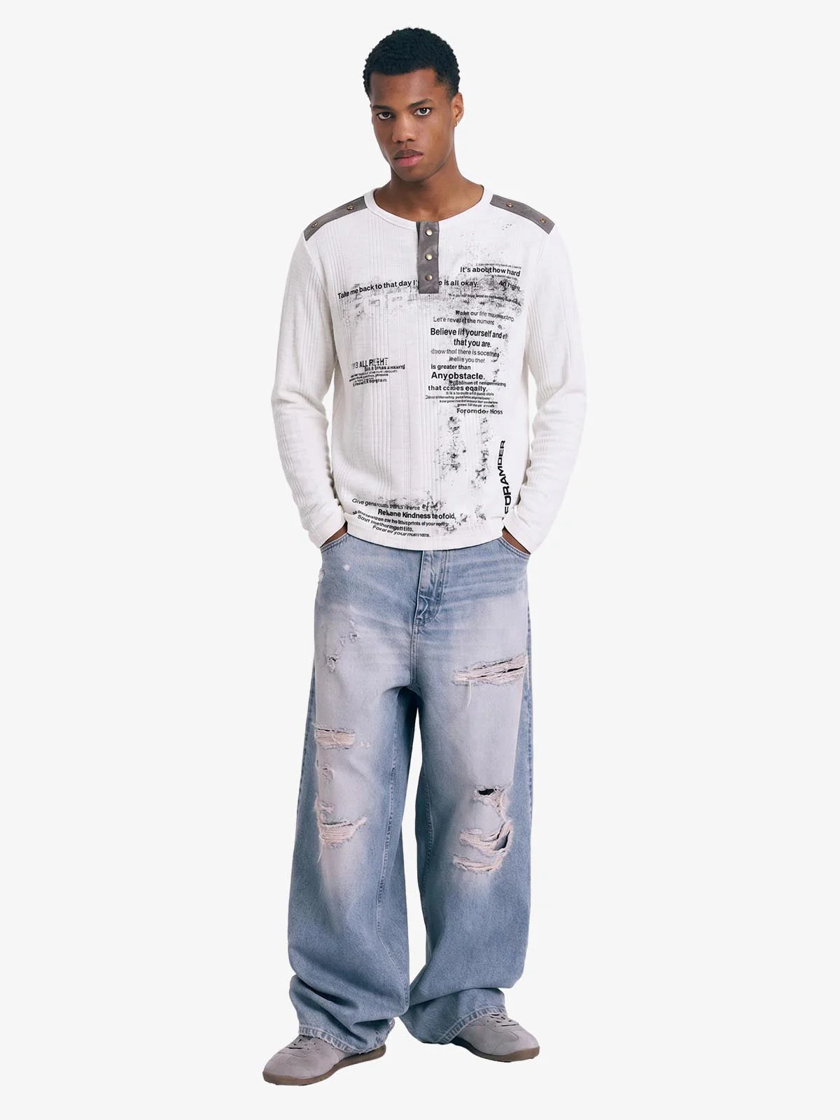 Vintage Graphic Henley Long Sleeve T-Shirt - Image 4