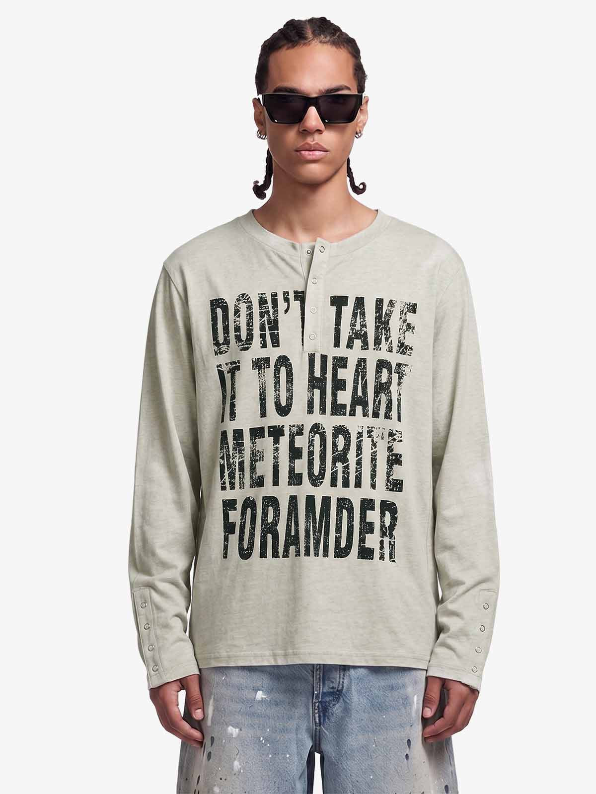 Vintage Grunge Text Print Henley Long Sleeve T-Shirt