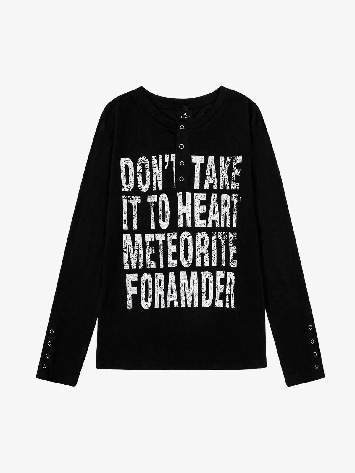 Vintage Grunge Text Print Henley Long Sleeve T-Shirt - Image 2