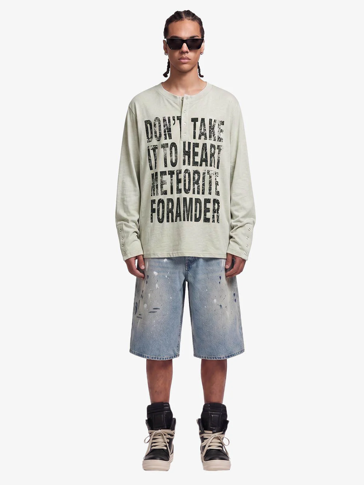 Vintage Grunge Text Print Henley Long Sleeve T-Shirt - Image 3