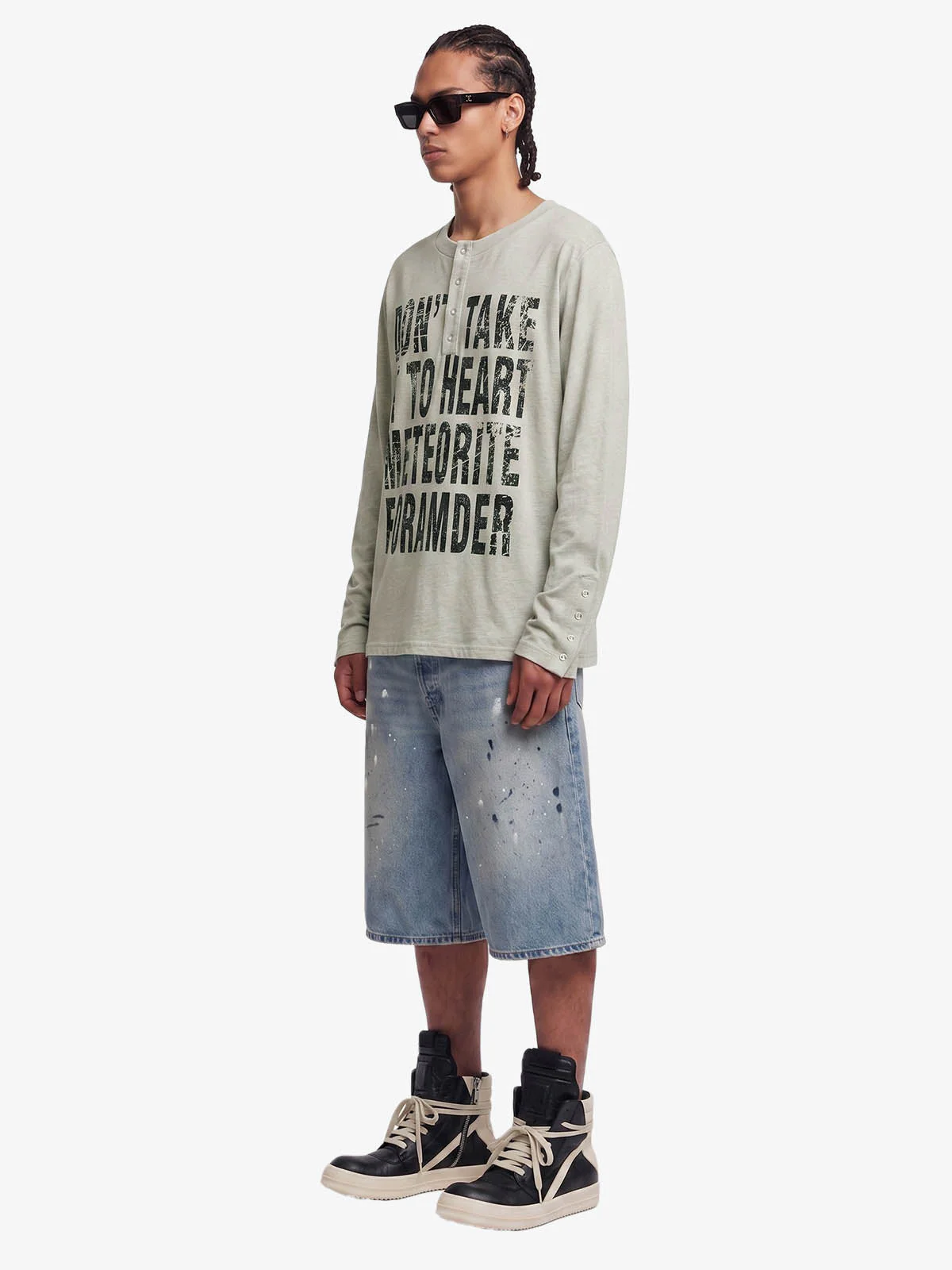 Vintage Grunge Text Print Henley Long Sleeve T-Shirt - Image 4