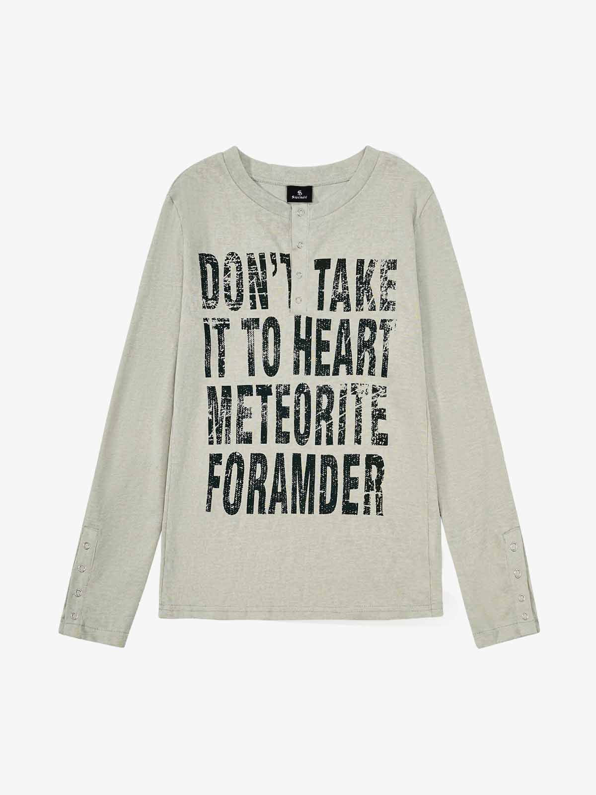 Vintage Grunge Text Print Henley Long Sleeve T-Shirt - Image 6