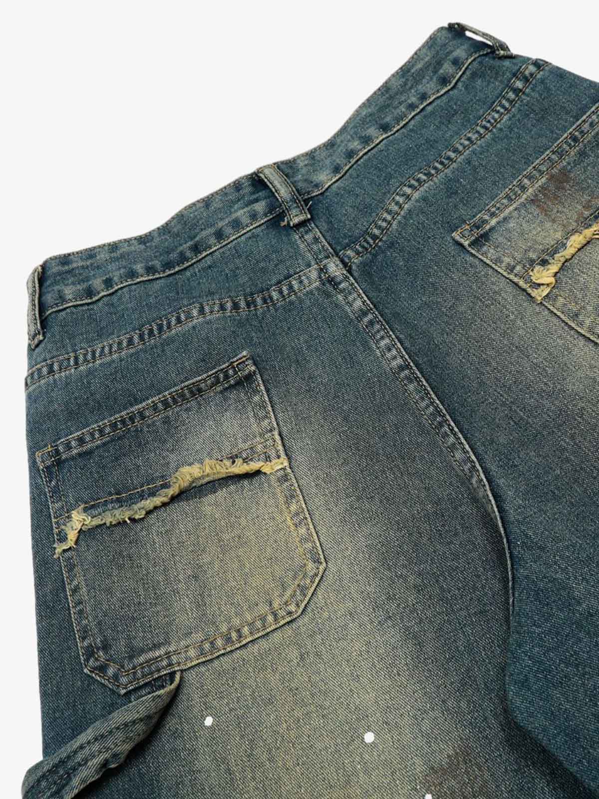 Vintage Inkjet Dirty Dye Washed Scimitar Distressed Jeans - Image 11
