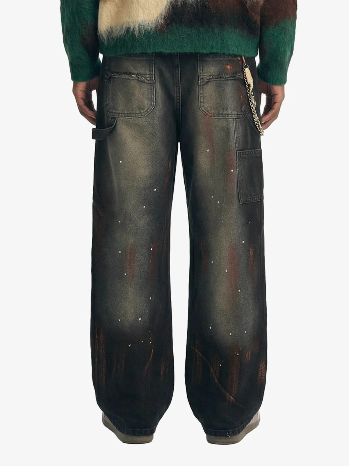 Vintage Inkjet Dirty Dye Washed Scimitar Distressed Jeans - Image 3