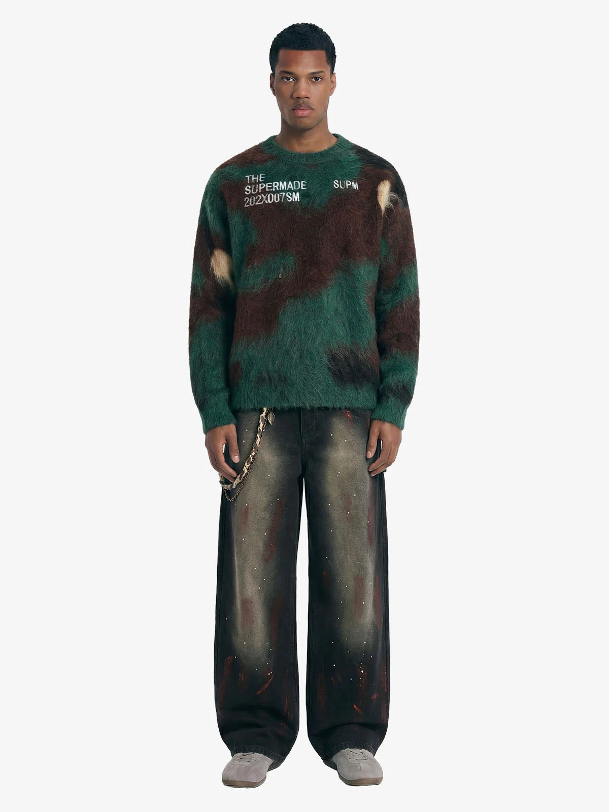 Vintage Inkjet Dirty Dye Washed Scimitar Distressed Jeans - Image 4