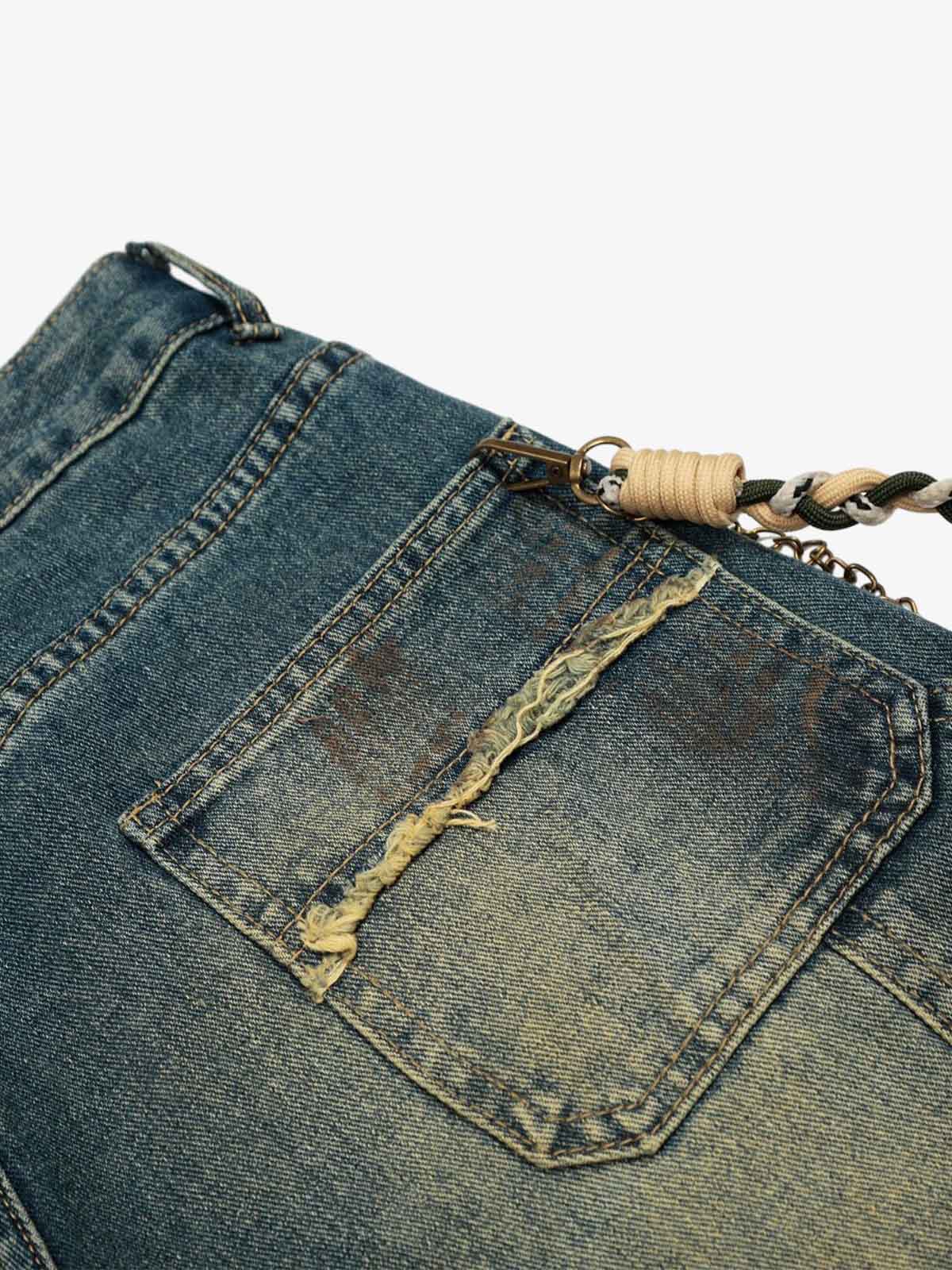 Vintage Inkjet Dirty Dye Washed Scimitar Distressed Jeans - Image 9