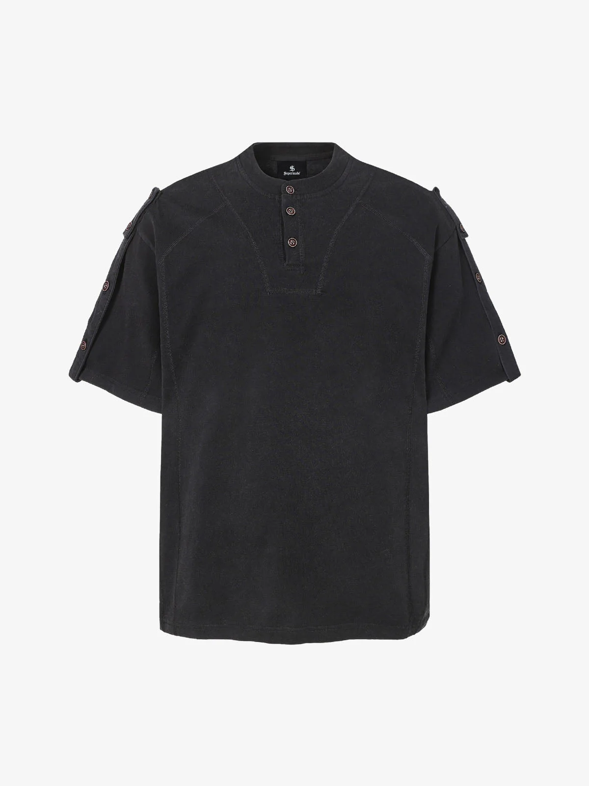 Vintage-Inspired Ombré Wash Henley Detail T-Shirt - Image 2