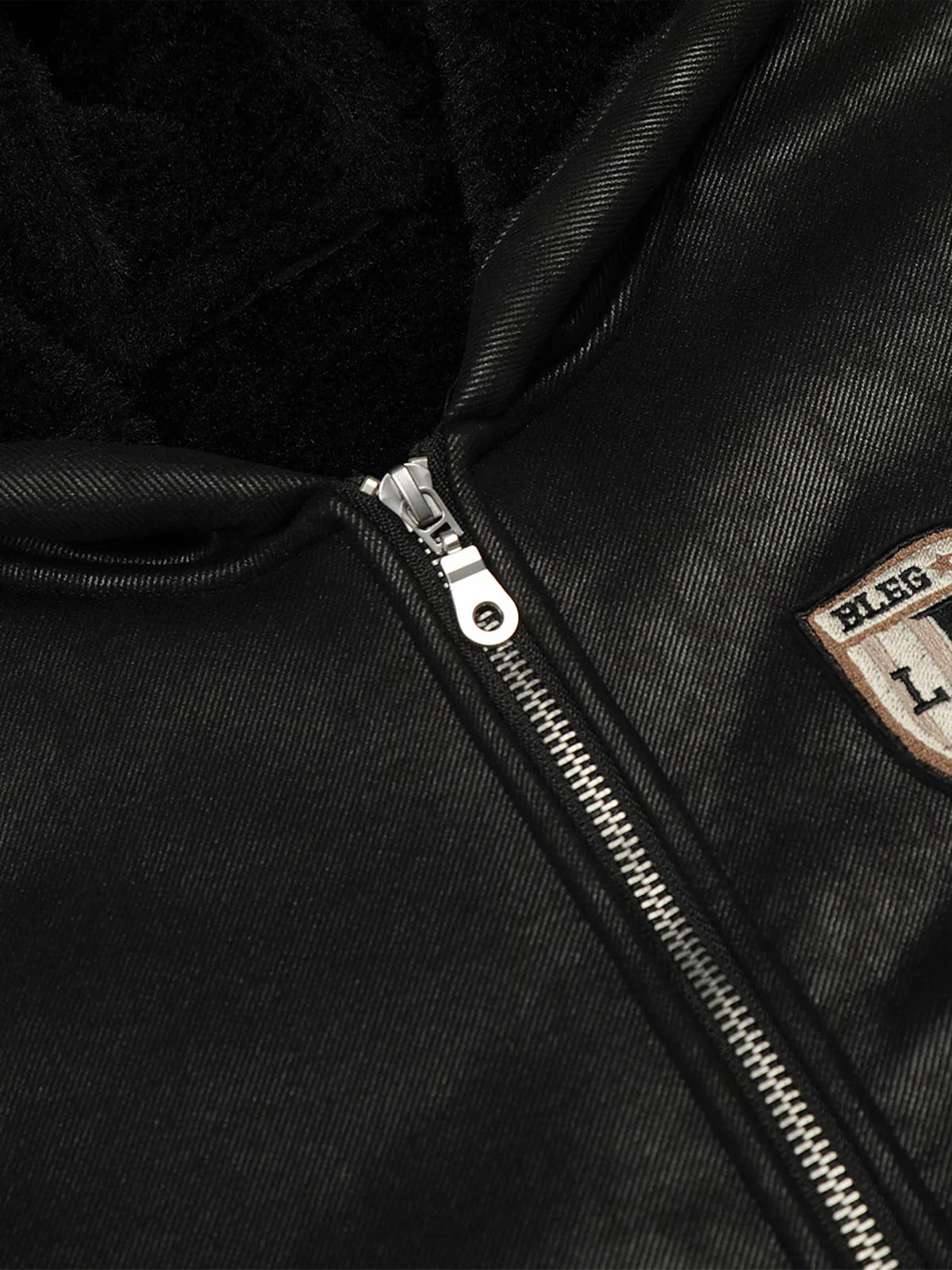 Vintage Leather Badge Fleece-lined Hooded Zip Bomber Jacket - 2547 - Image 14
