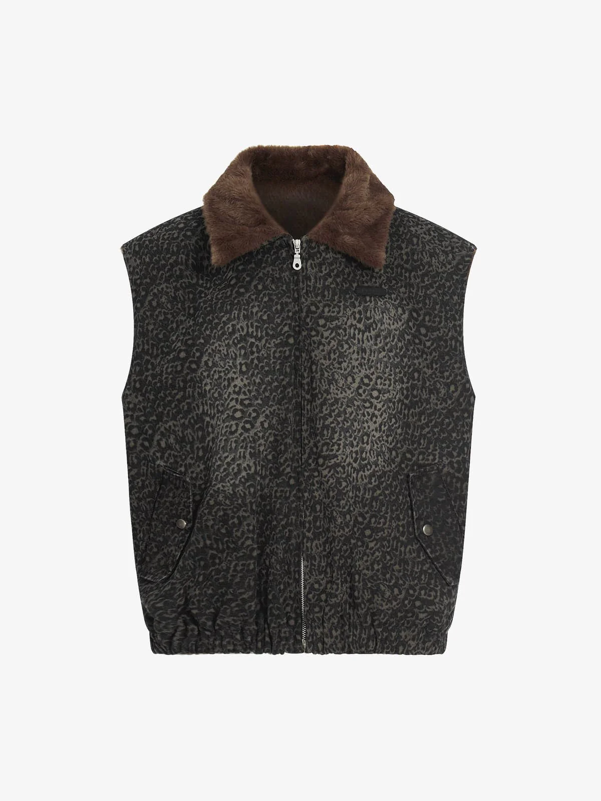 Vintage Leopard Print Fleece Zip Up Vest