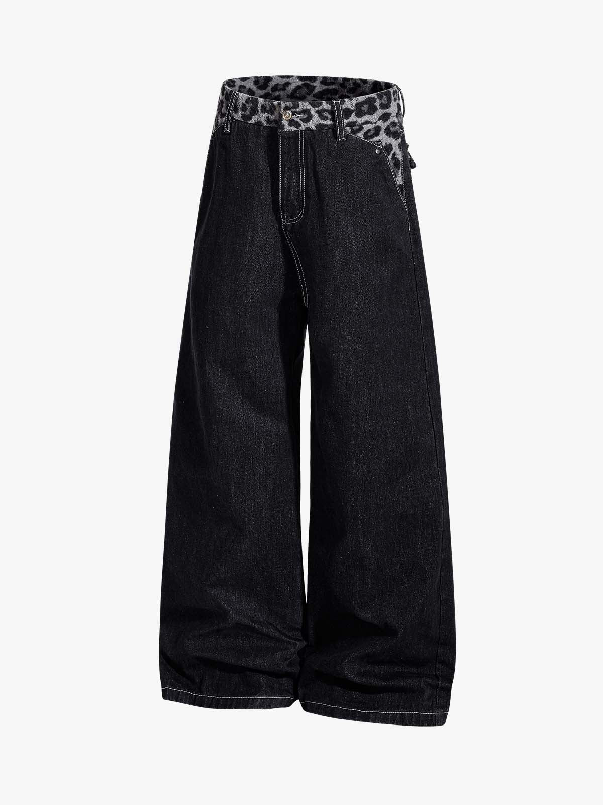 Vintage Leopard Print Waistband Patch Baggy Jeans - Image 2