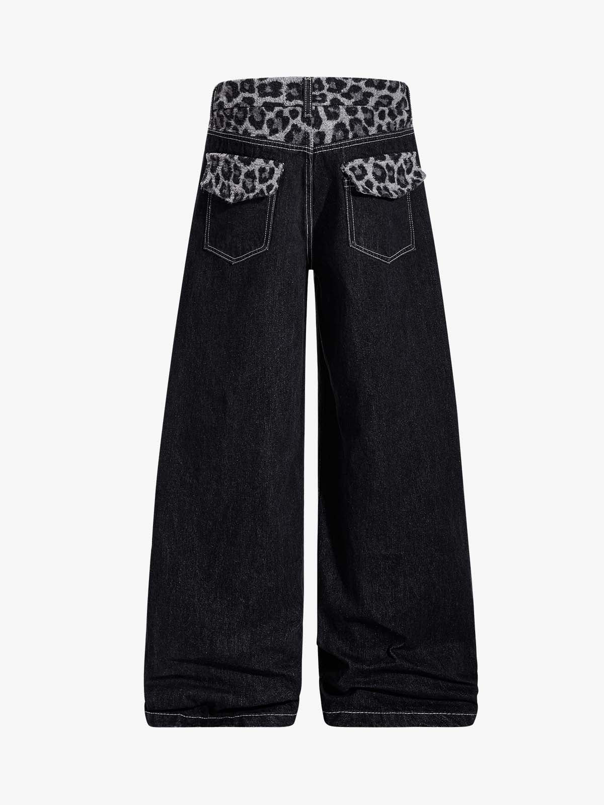 Vintage Leopard Print Waistband Patch Baggy Jeans - Image 6