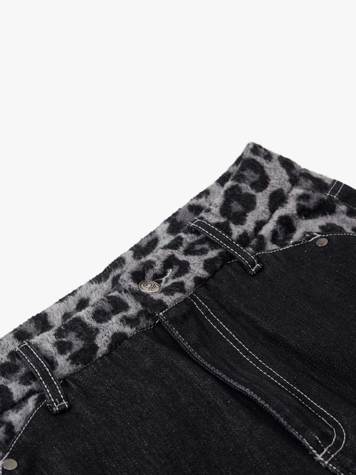 Vintage Leopard Print Waistband Patch Baggy Jeans - Image 7