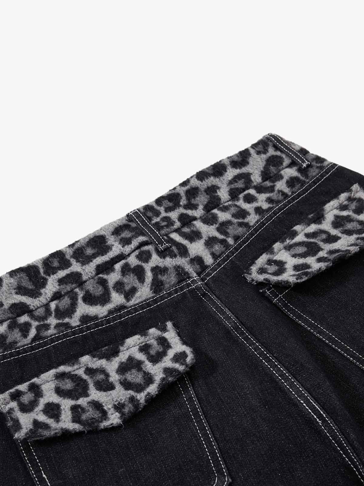 Vintage Leopard Print Waistband Patch Baggy Jeans - Image 8