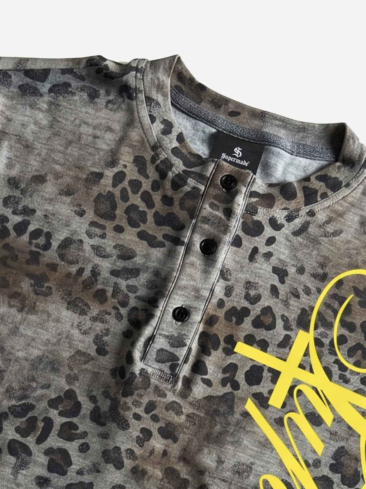 Vintage Leopard Print Zip Neck T-Shirt - Image 3