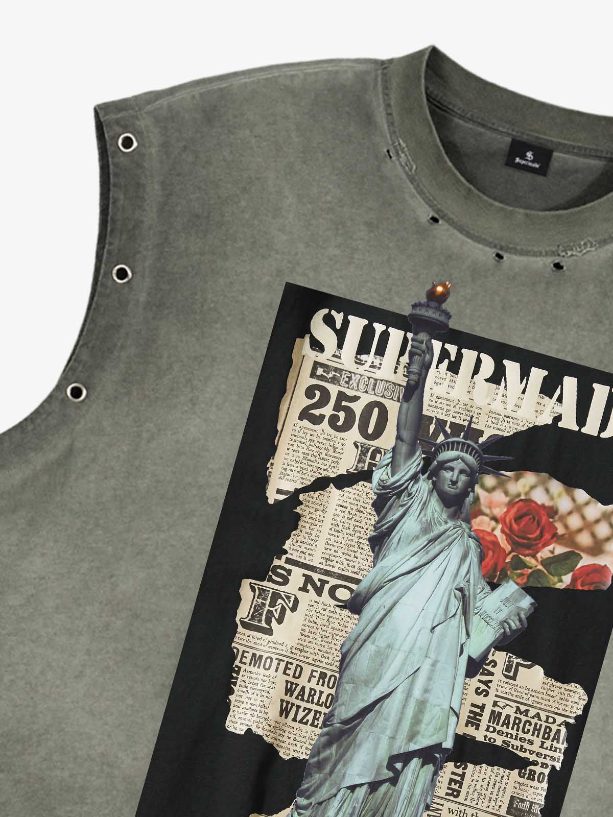 Vintage Liberty Newspaper Sleeveless T-Shirt - Image 4