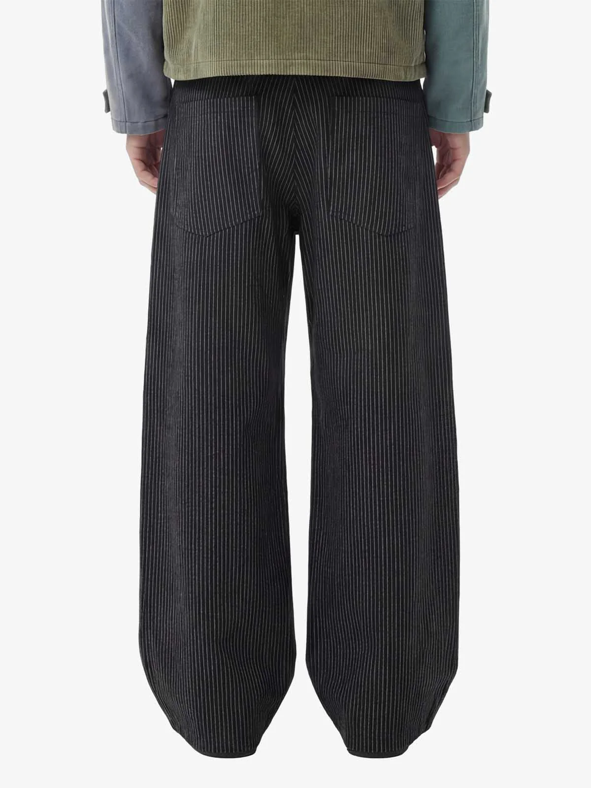 Vintage Pinstripe Pleated Wide-Leg Barrel Pants - Image 3