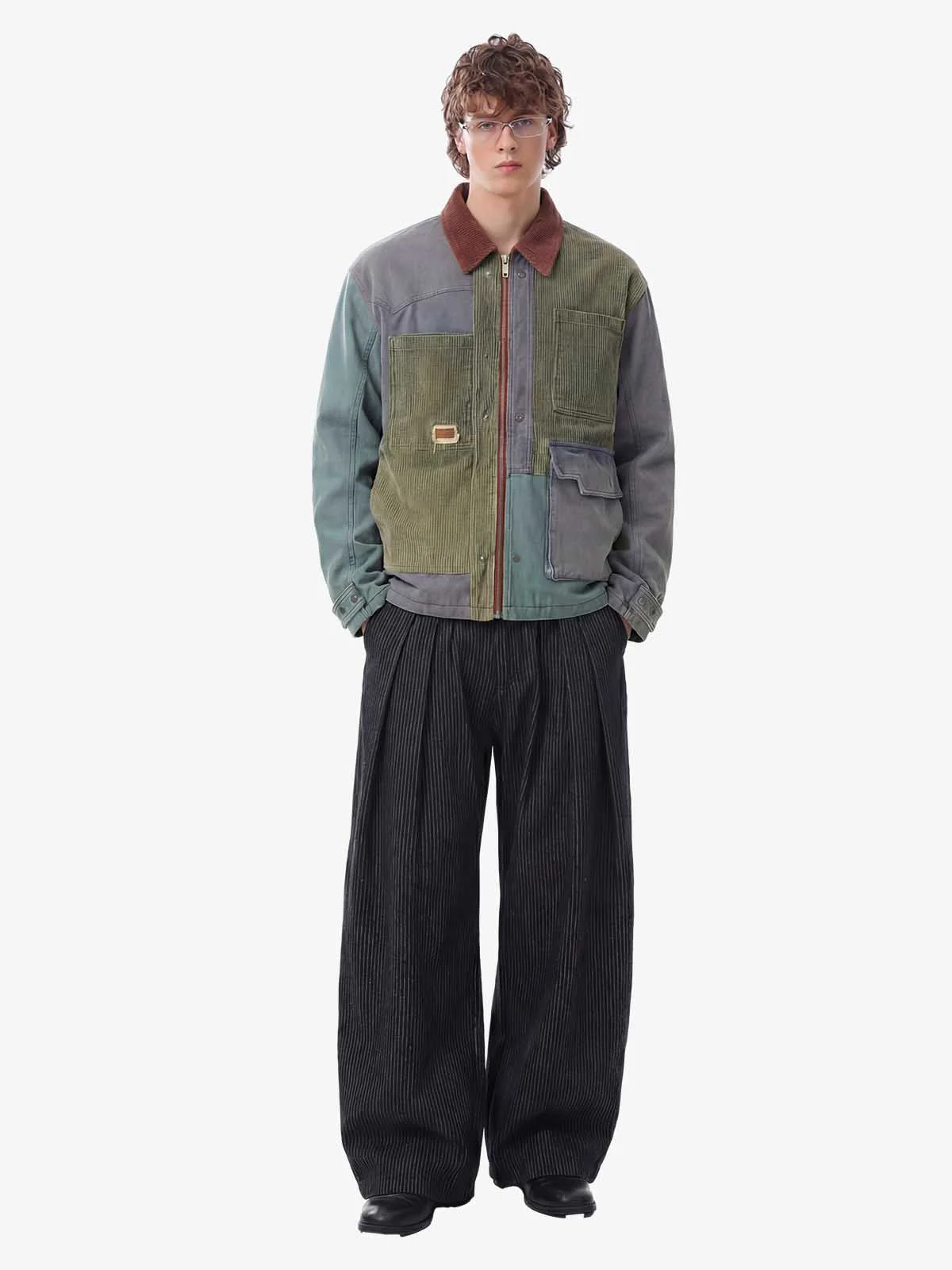 Vintage Pinstripe Pleated Wide-Leg Barrel Pants - Image 4