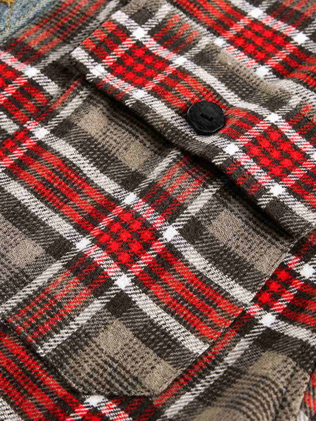Vintage Plaid Patchwork Denim Panel Shirt - Image 5