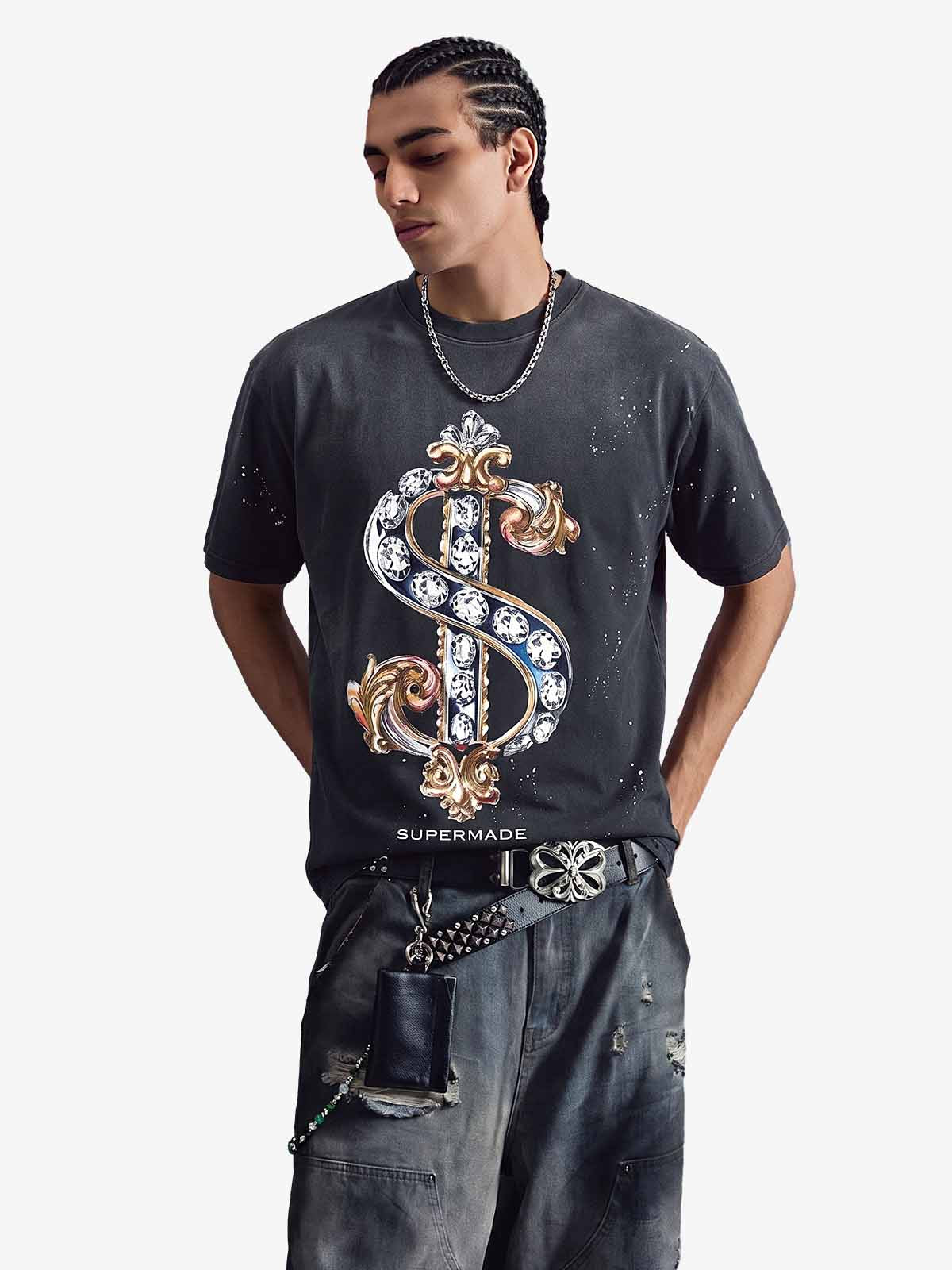 Vintage Rhinestone Dollar Graphic T-Shirt