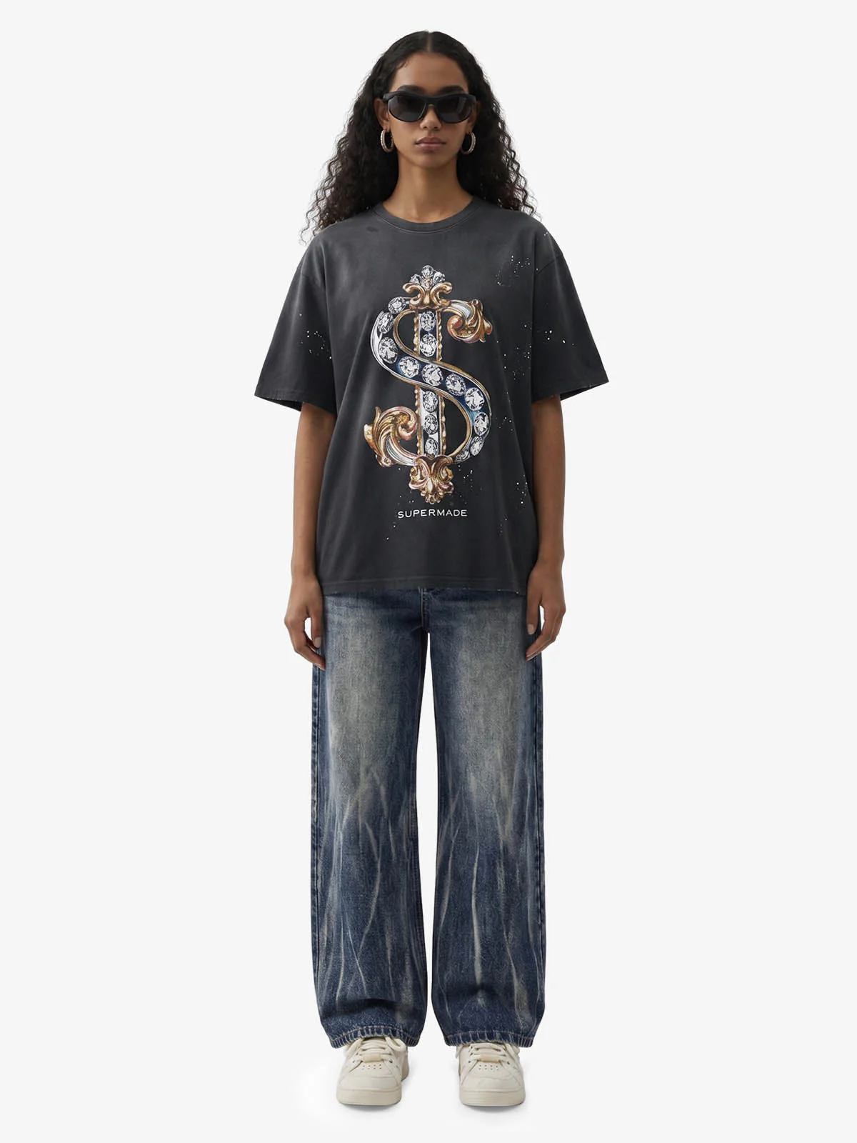 Vintage Rhinestone Dollar Graphic T-Shirt - Image 4