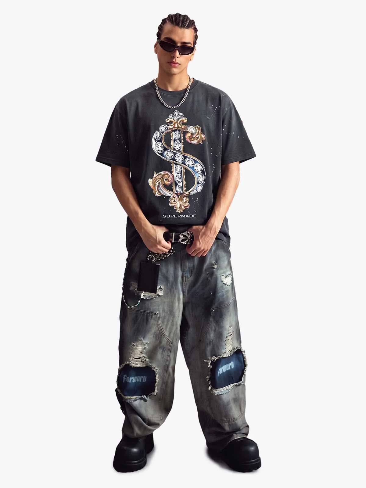 Vintage Rhinestone Dollar Graphic T-Shirt - Image 5