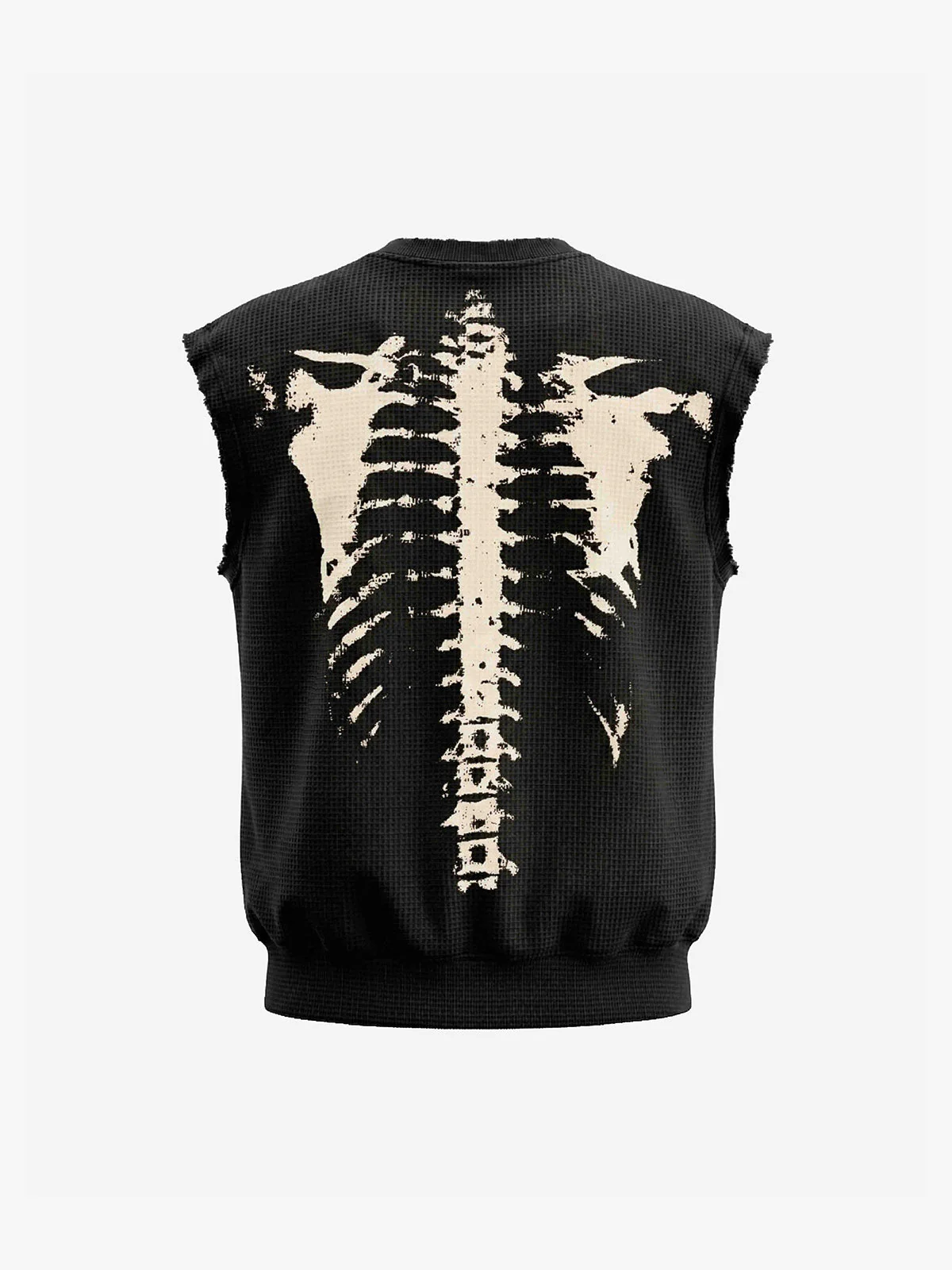 Vintage Skeleton Graphic Waffle Knit Sleeveless Vest - Image 10