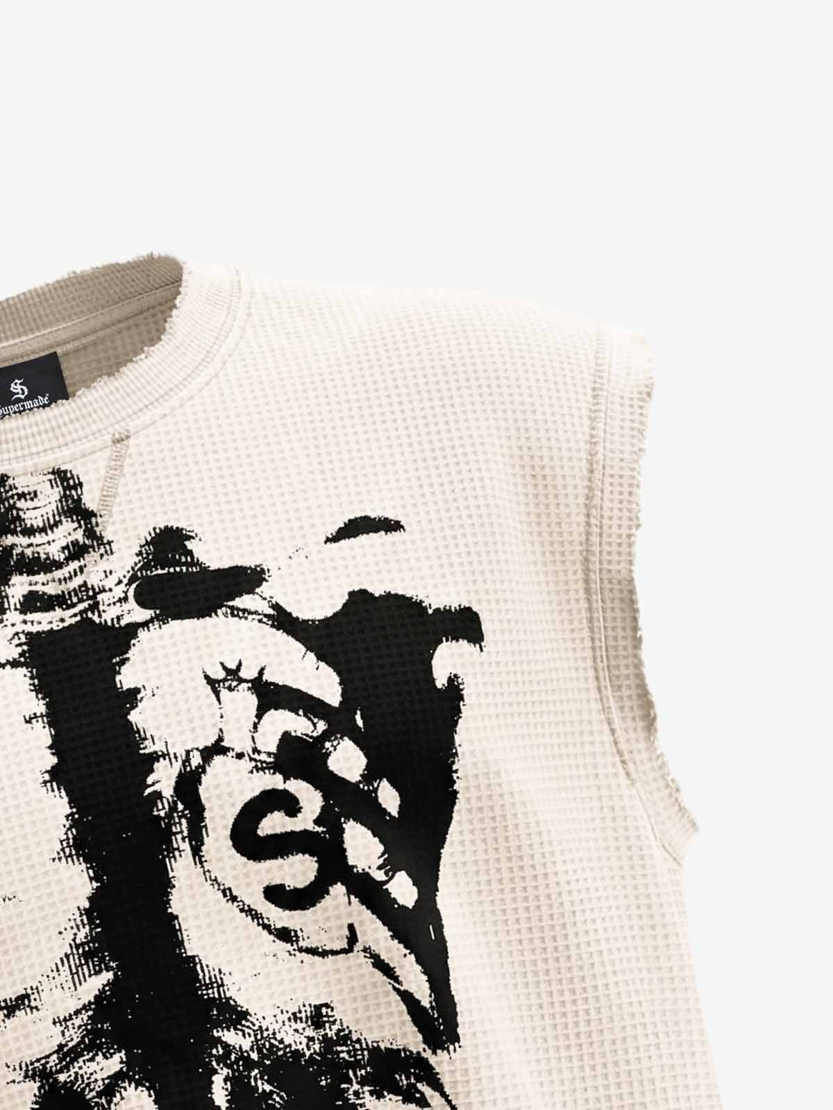 Vintage Skeleton Graphic Waffle Knit Sleeveless Vest - Image 11