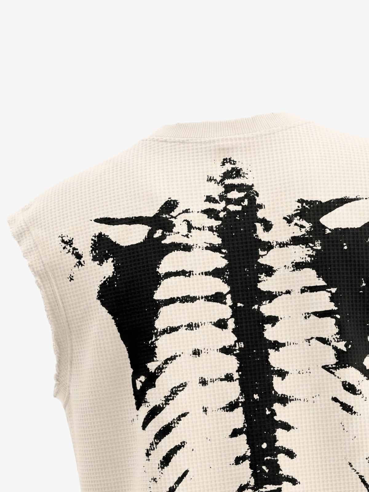 Vintage Skeleton Graphic Waffle Knit Sleeveless Vest - Image 14