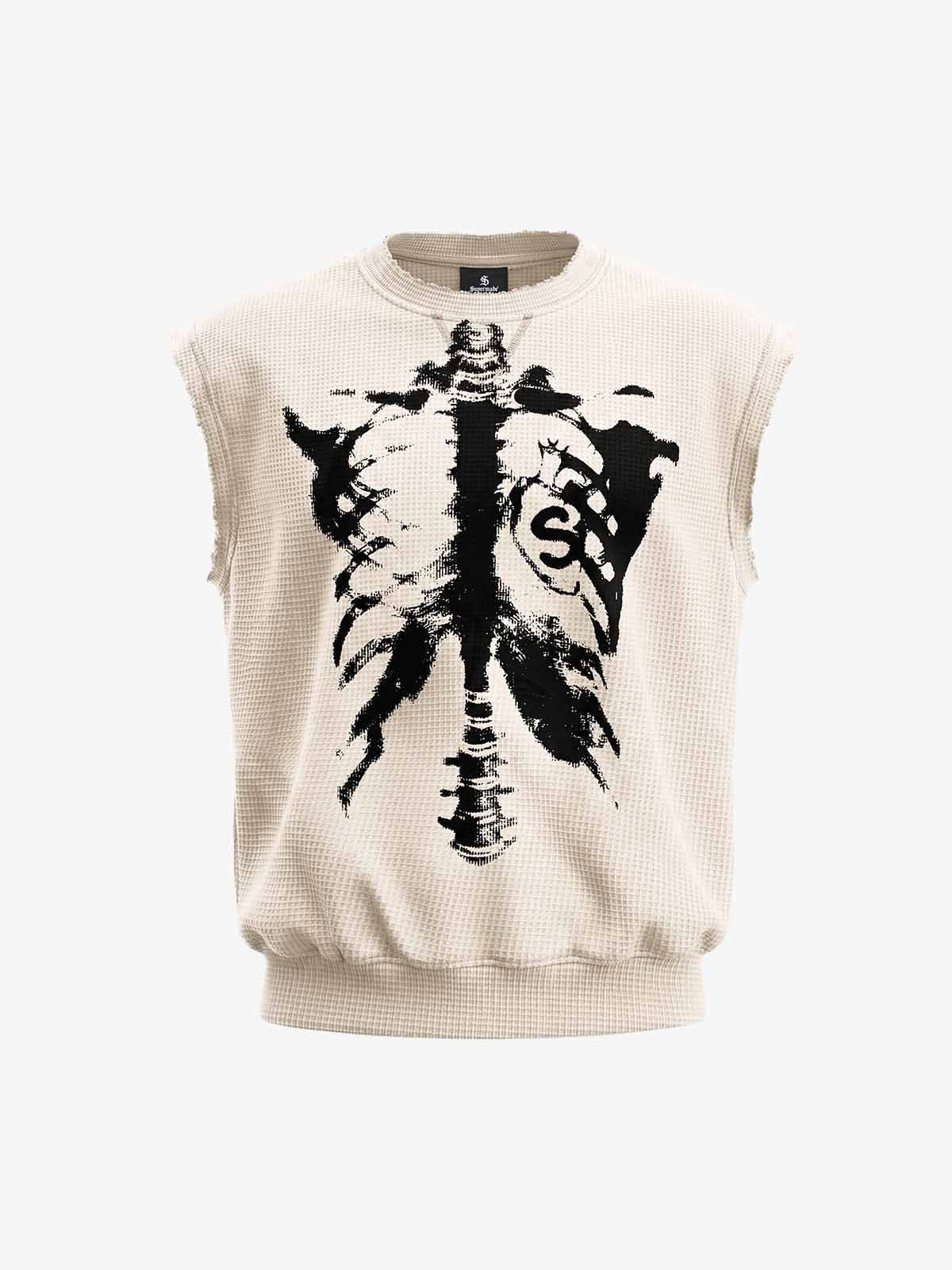 Vintage Skeleton Graphic Waffle Knit Sleeveless Vest - Image 7