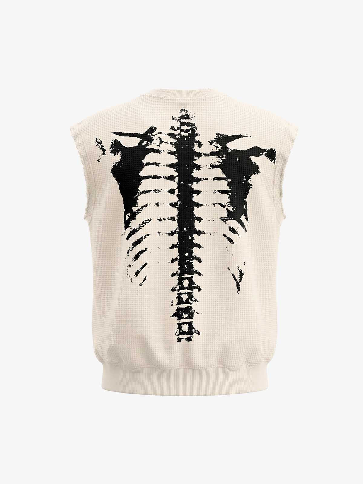Vintage Skeleton Graphic Waffle Knit Sleeveless Vest - Image 8