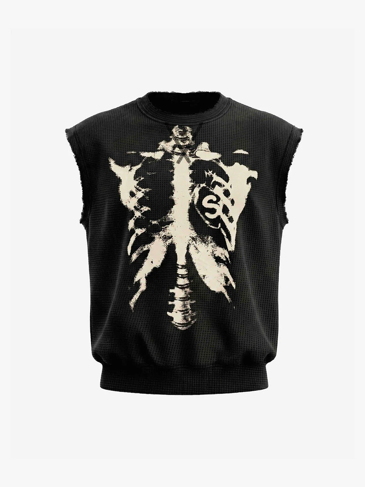 Vintage Skeleton Graphic Waffle Knit Sleeveless Vest - Image 9
