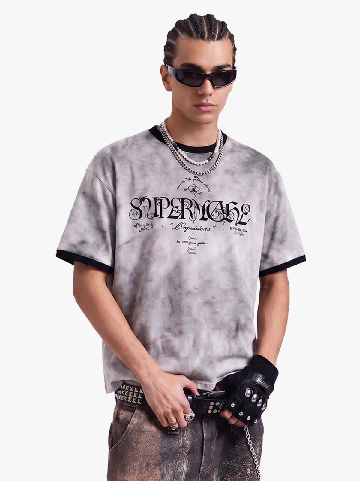 Vintage Splatter Wash Contrast Ringer Graphic T-Shirt