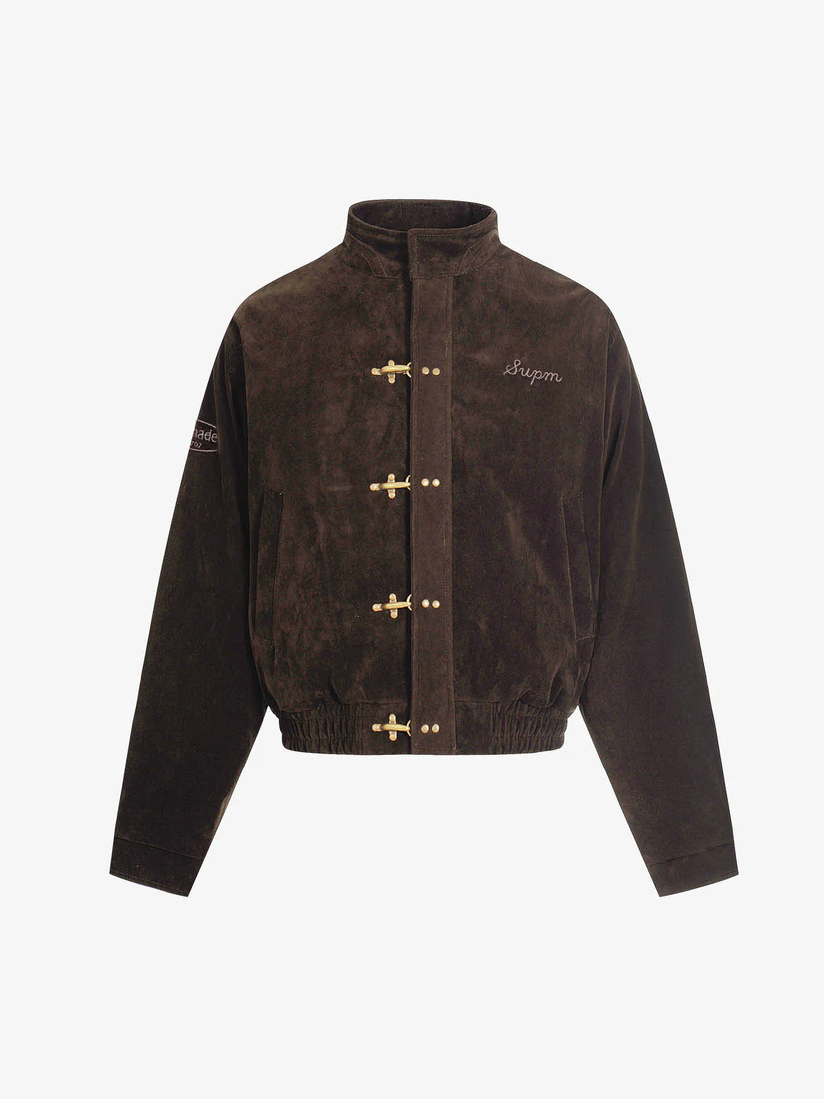 Vintage Suede Embroidered Metal Clip Down Jacket - 2626 - Image 10
