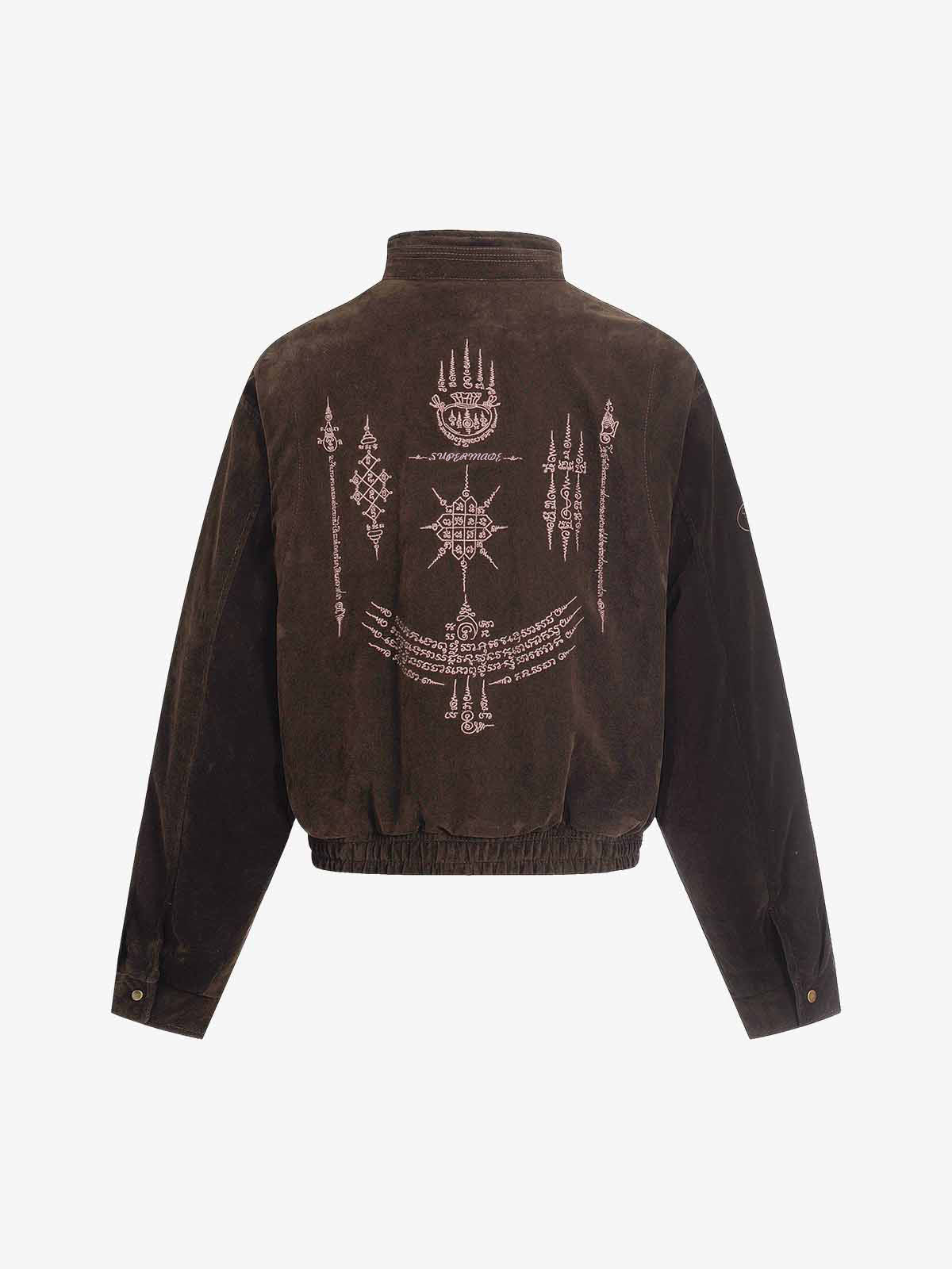Vintage Suede Embroidered Metal Clip Down Jacket - 2626 - Image 11