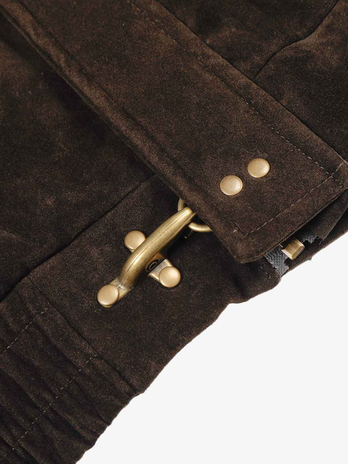 Vintage Suede Embroidered Metal Clip Down Jacket - 2626 - Image 17